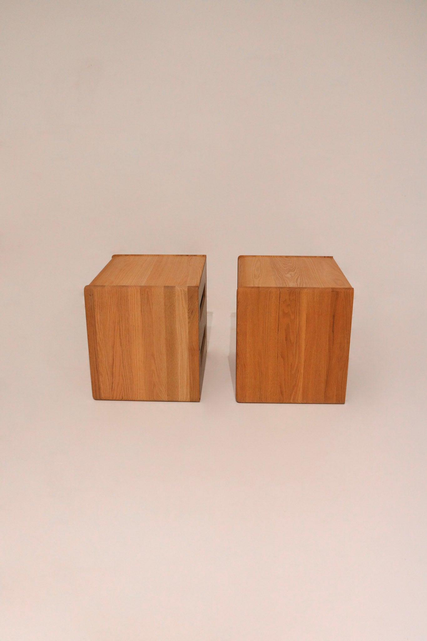 Top view of oak nightstands showing matching wood grain and finish