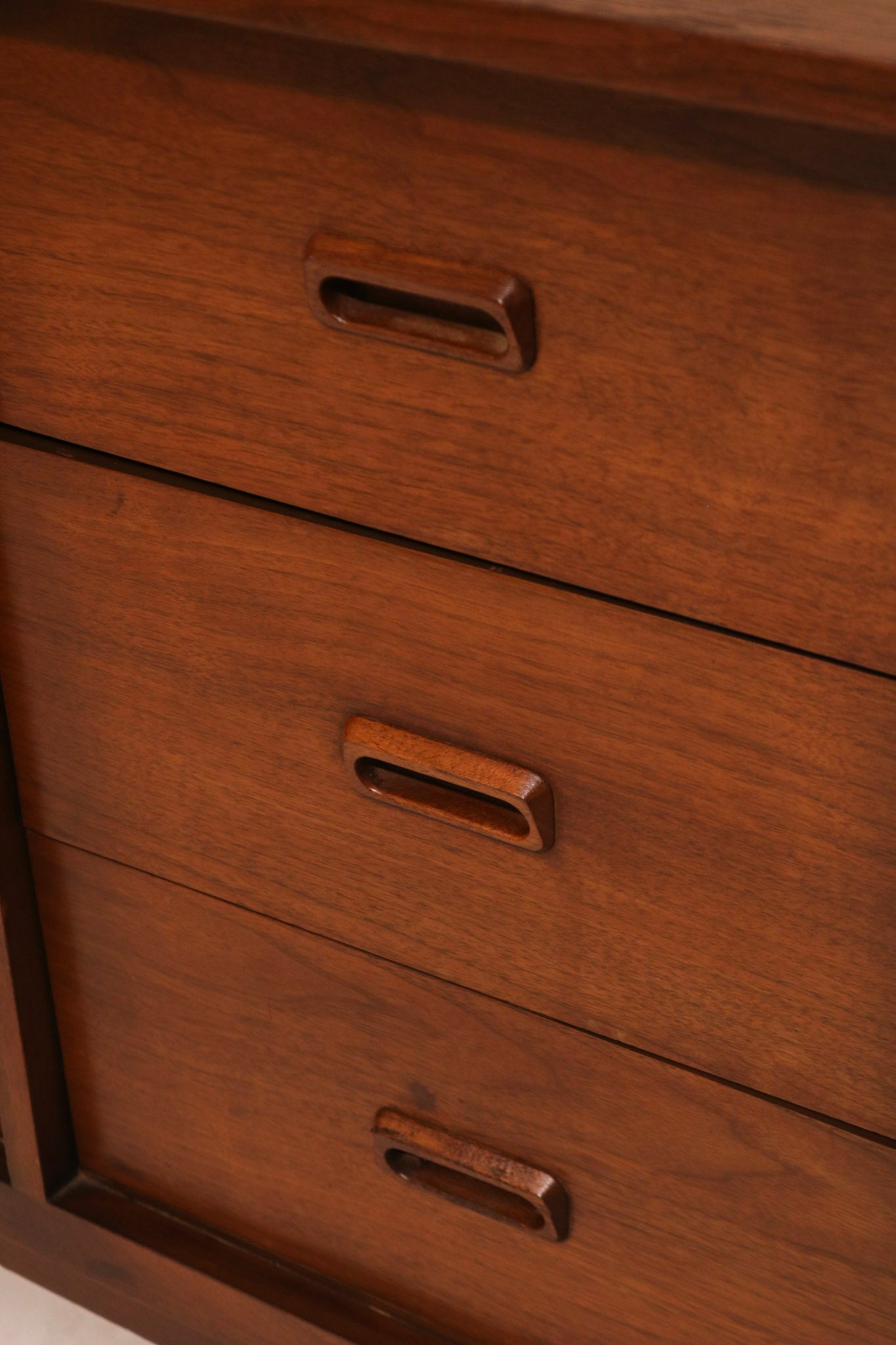 Open drawers view showing wood interior and dovetail joints vintage construction