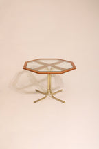 Overhead view of the full dining set highlighting the glass table transparency and chair arrangement