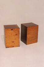 Rear view of both nightstands showing matching condition and wood grain