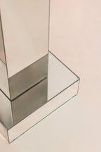 Three quarter angle view rare postmodern standing mirror geometric design 62 inches