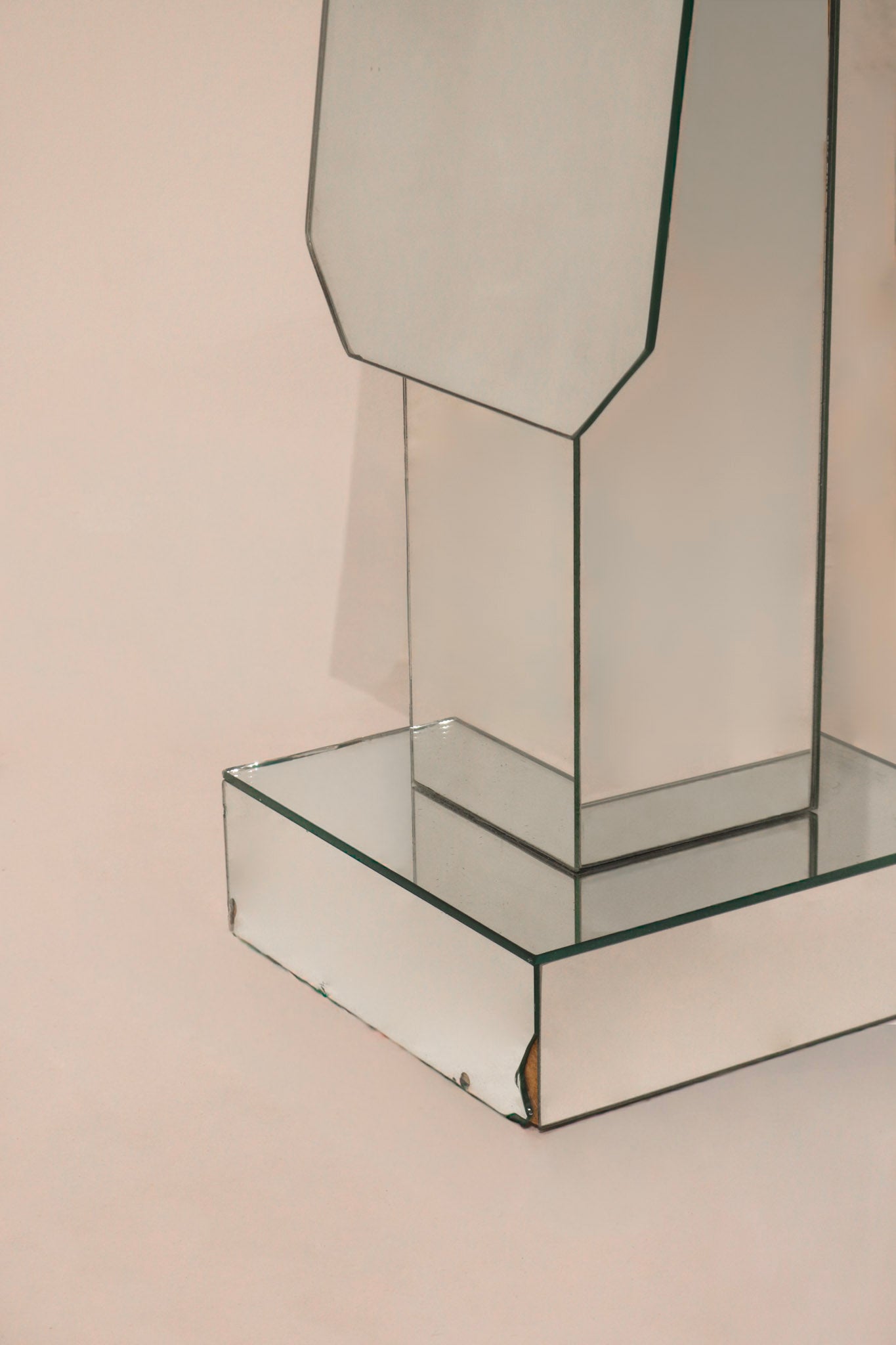 Vintage postmodern standing mirror displayed in modern bedroom interior setting