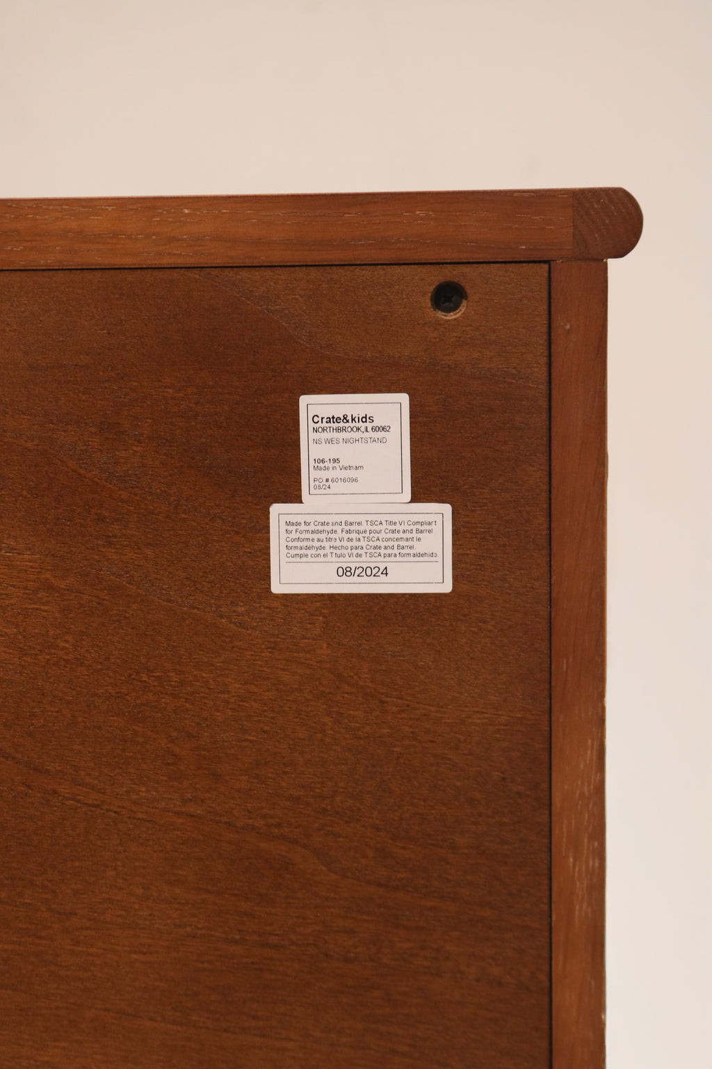 Rear panel view showing manufacturer label and back finish