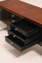Right side cabinet drawer configuration with chrome hardware