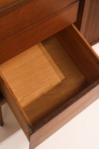 Right side profile view showing walnut finish and leg structure