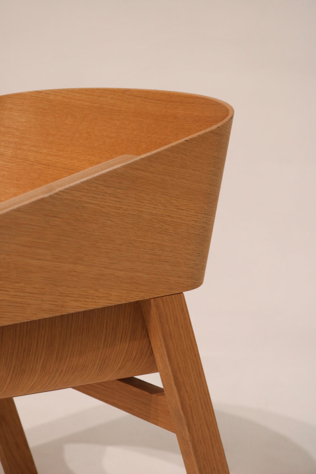 Right side view emphasizing solid ash construction and veneered plywood shell