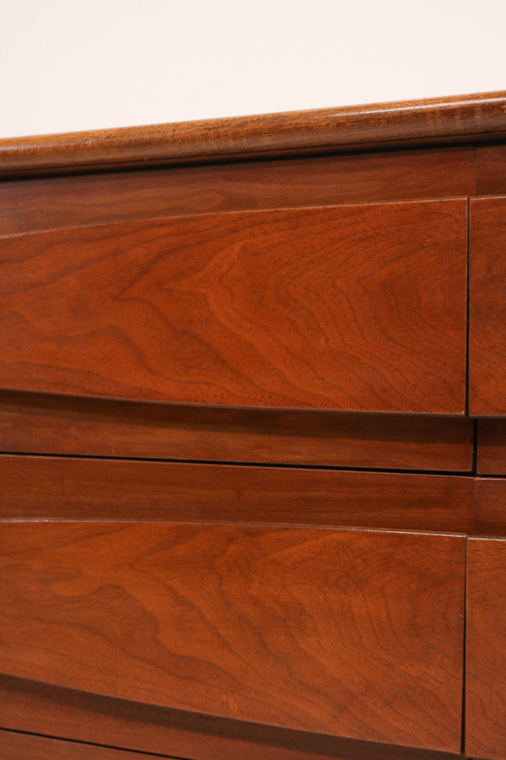 Right side view of dresser profile highlighting walnut finish quality