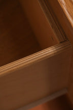 Right side view of oak dresser profile and solid wood construction