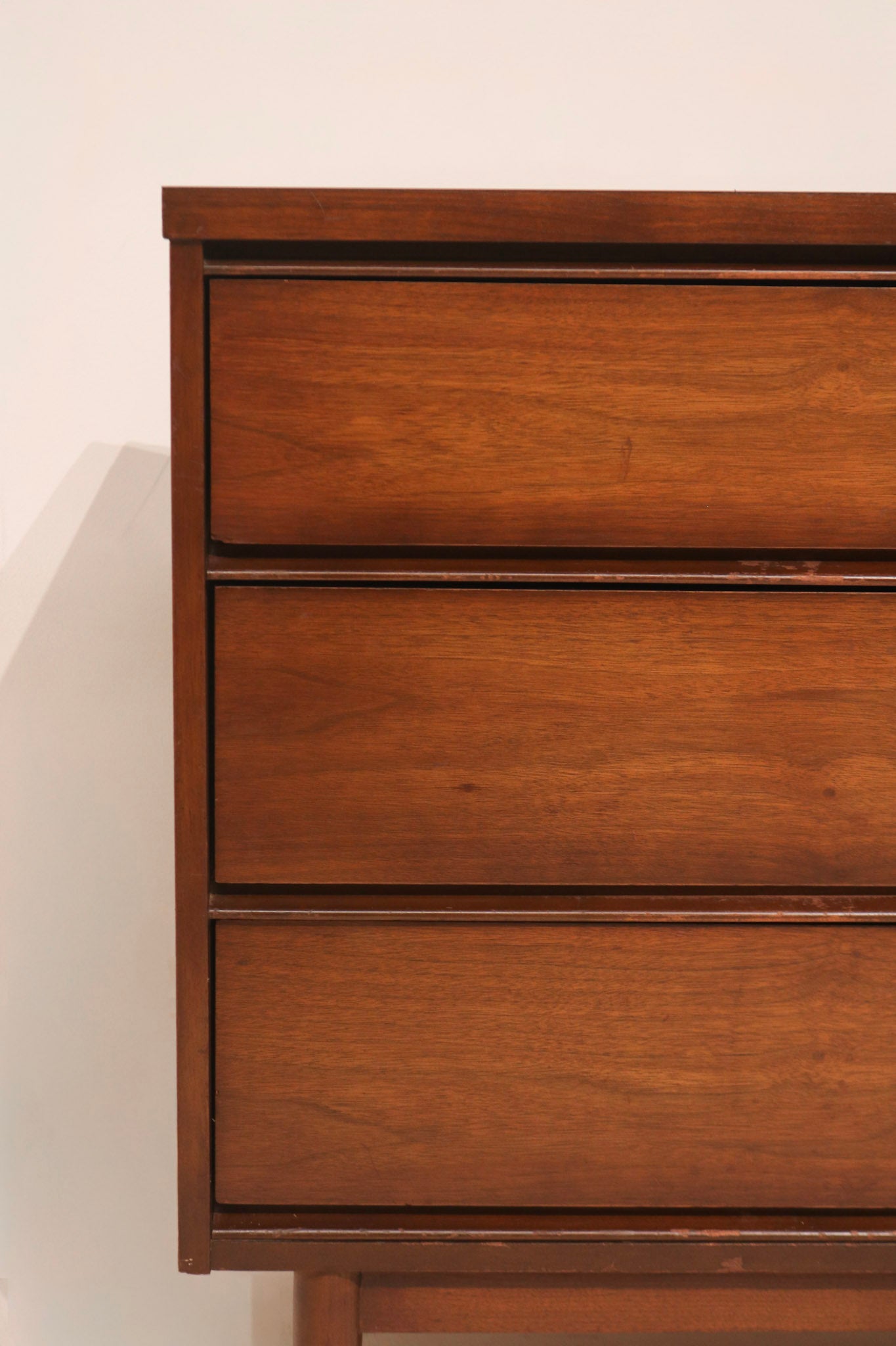 Right side view of the vintage walnut dresser credenza
