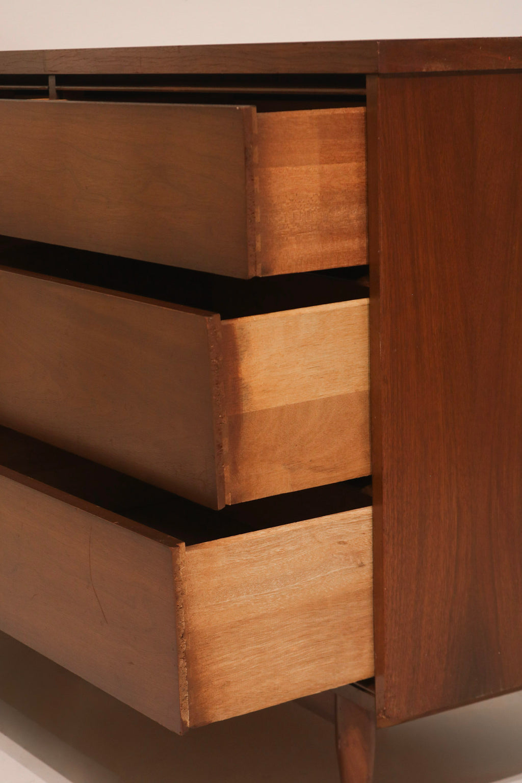 Profile view of side drawers open showing smooth operation