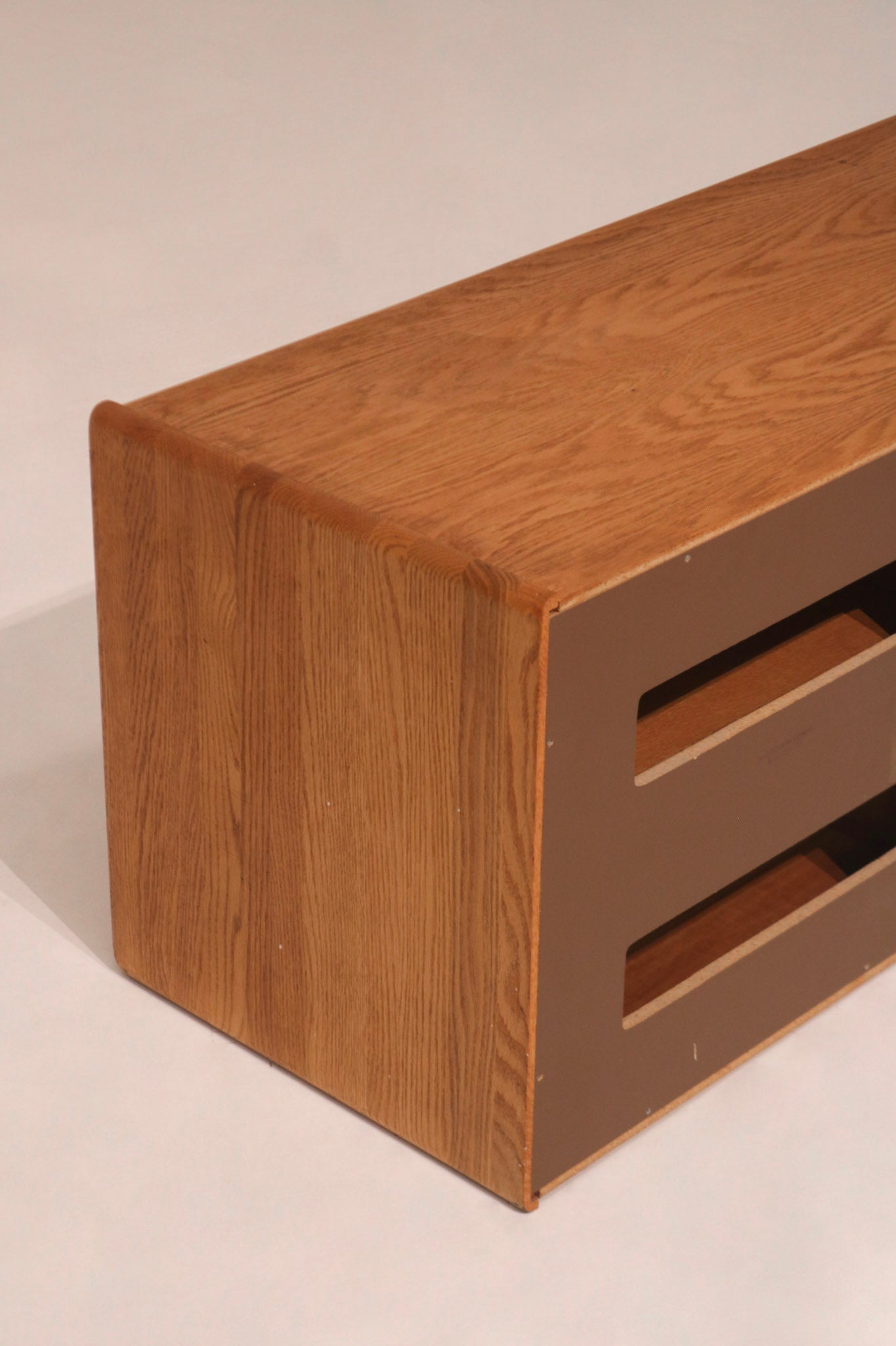 Side profile view showing consistent oak finish and condition