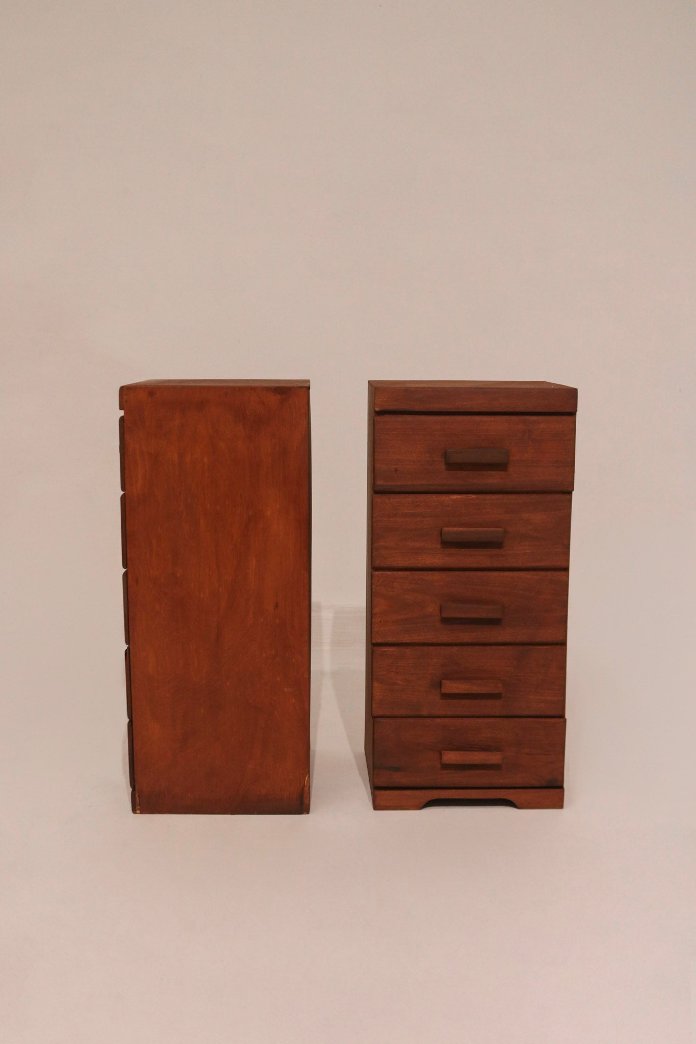 Side and rear angle view showing overall wood condition and stain consistency