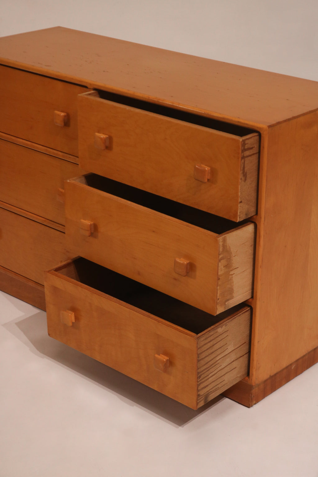 Side view of drawers slightly open demonstrating alignment and function