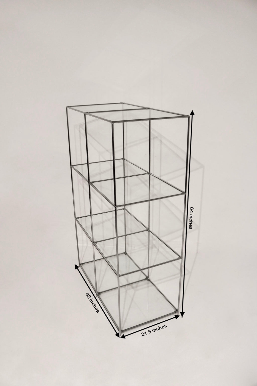 Dimensions diagram 42 by 21.5 by 64 inches vintage steel cube shelving