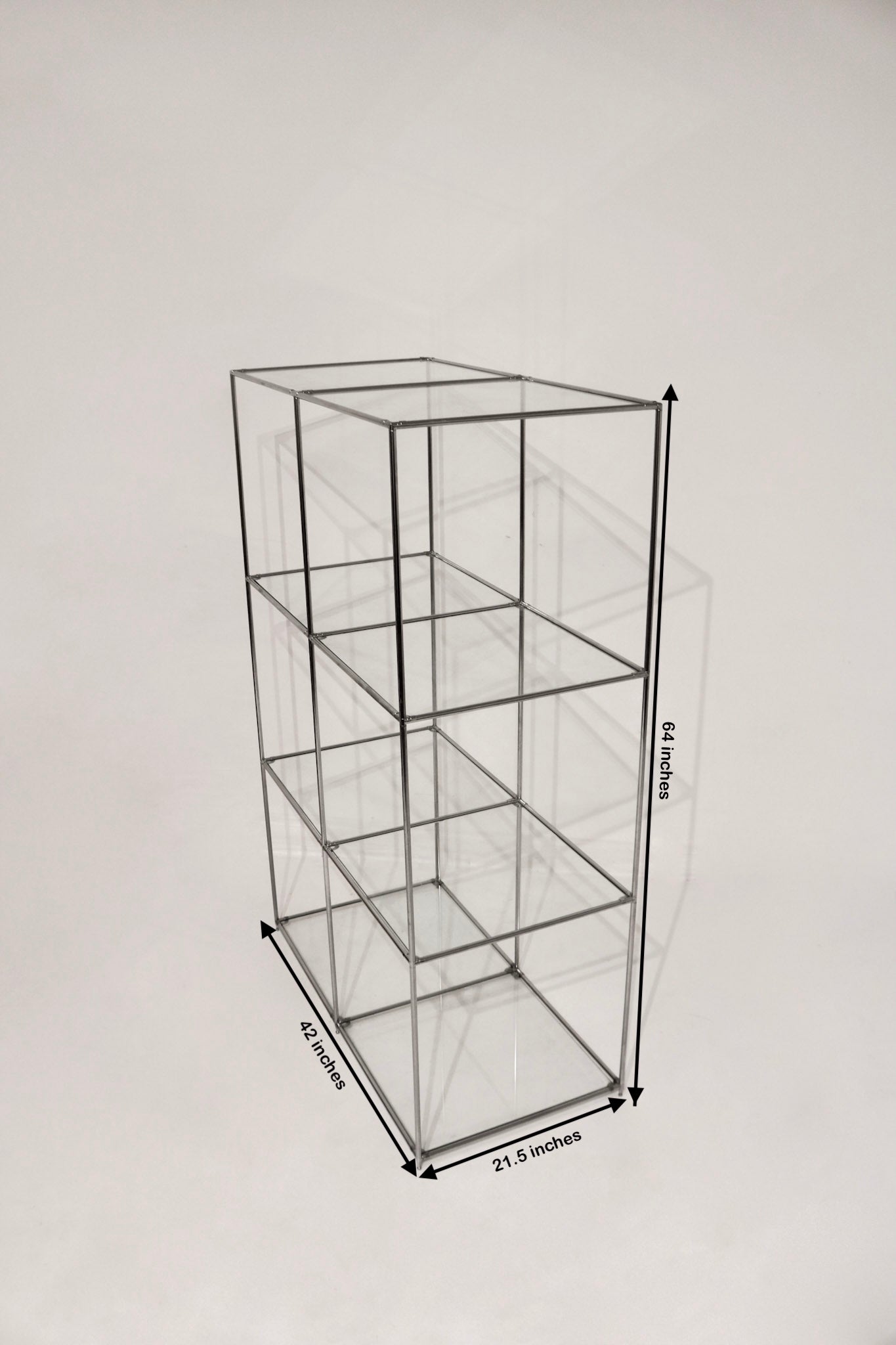 Dimensions diagram 42 by 21.5 by 64 inches vintage steel cube shelving