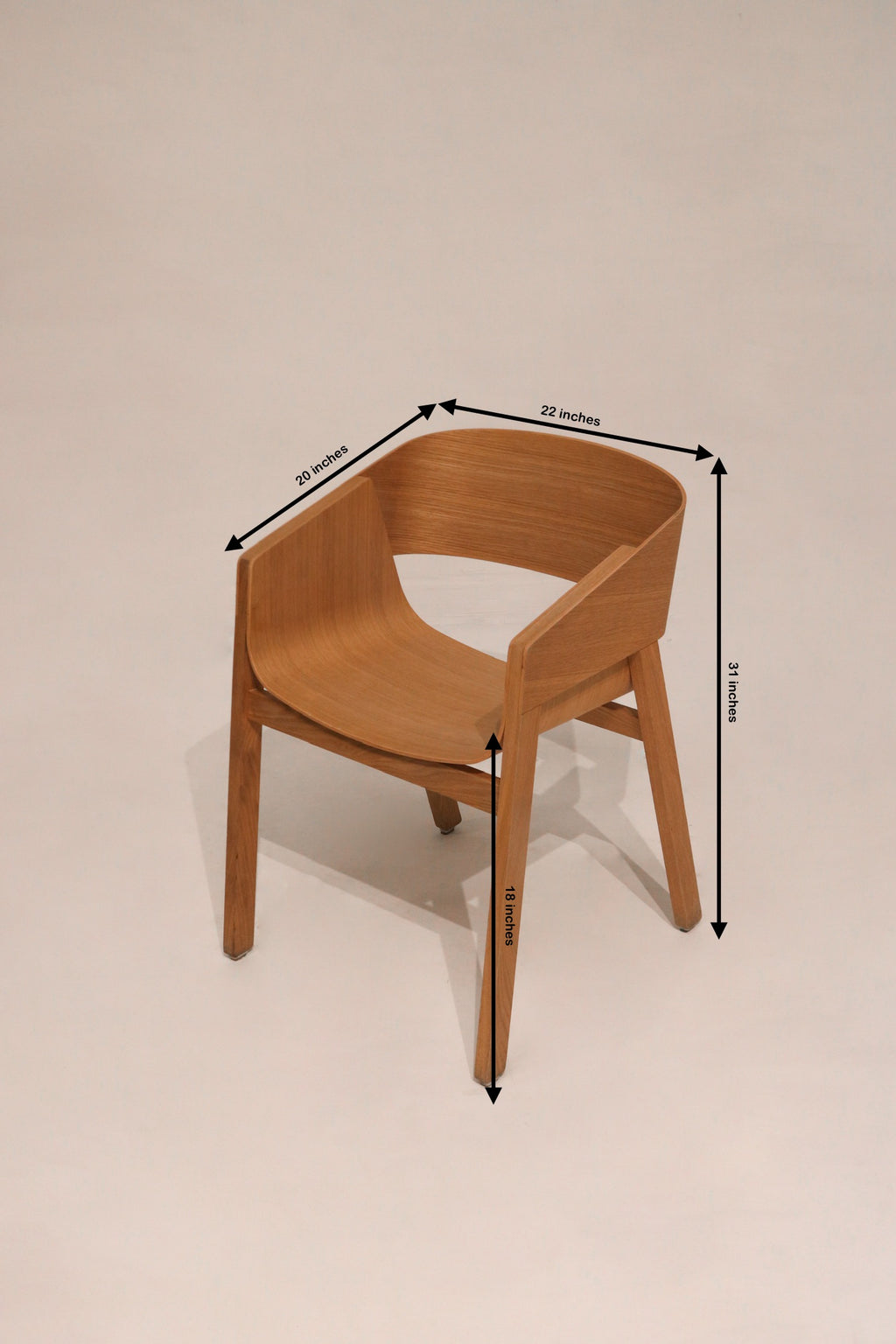 Dimensions diagram 22 by 20 by 31 inches seat height 18 inches Berta dining chairs