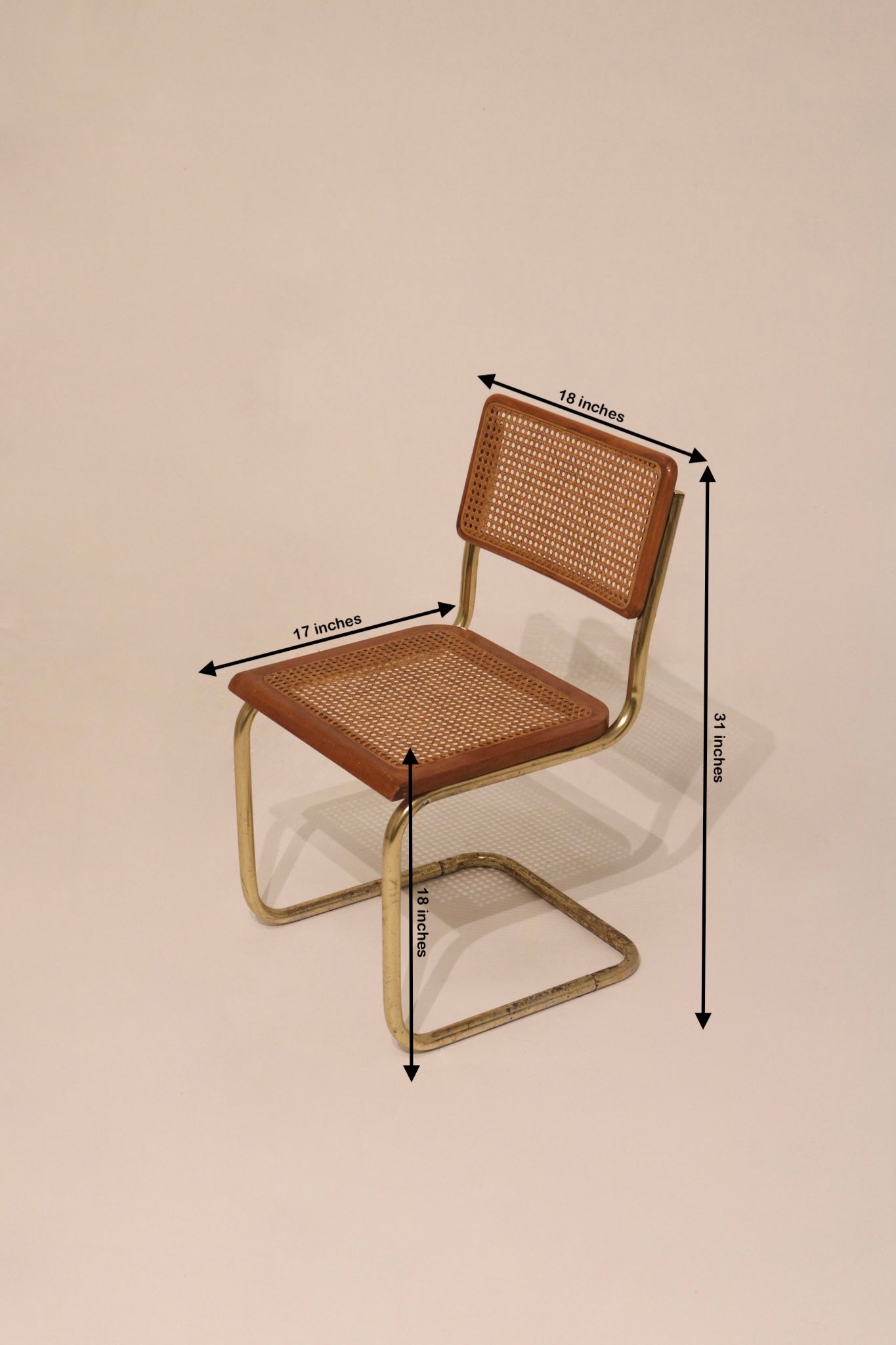 Dimensions diagram 18 by 17 by 31 inches vintage Cesca cane chair
