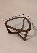 Dimensions diagram 37 by 33 by 18 inches triangular glass coffee table