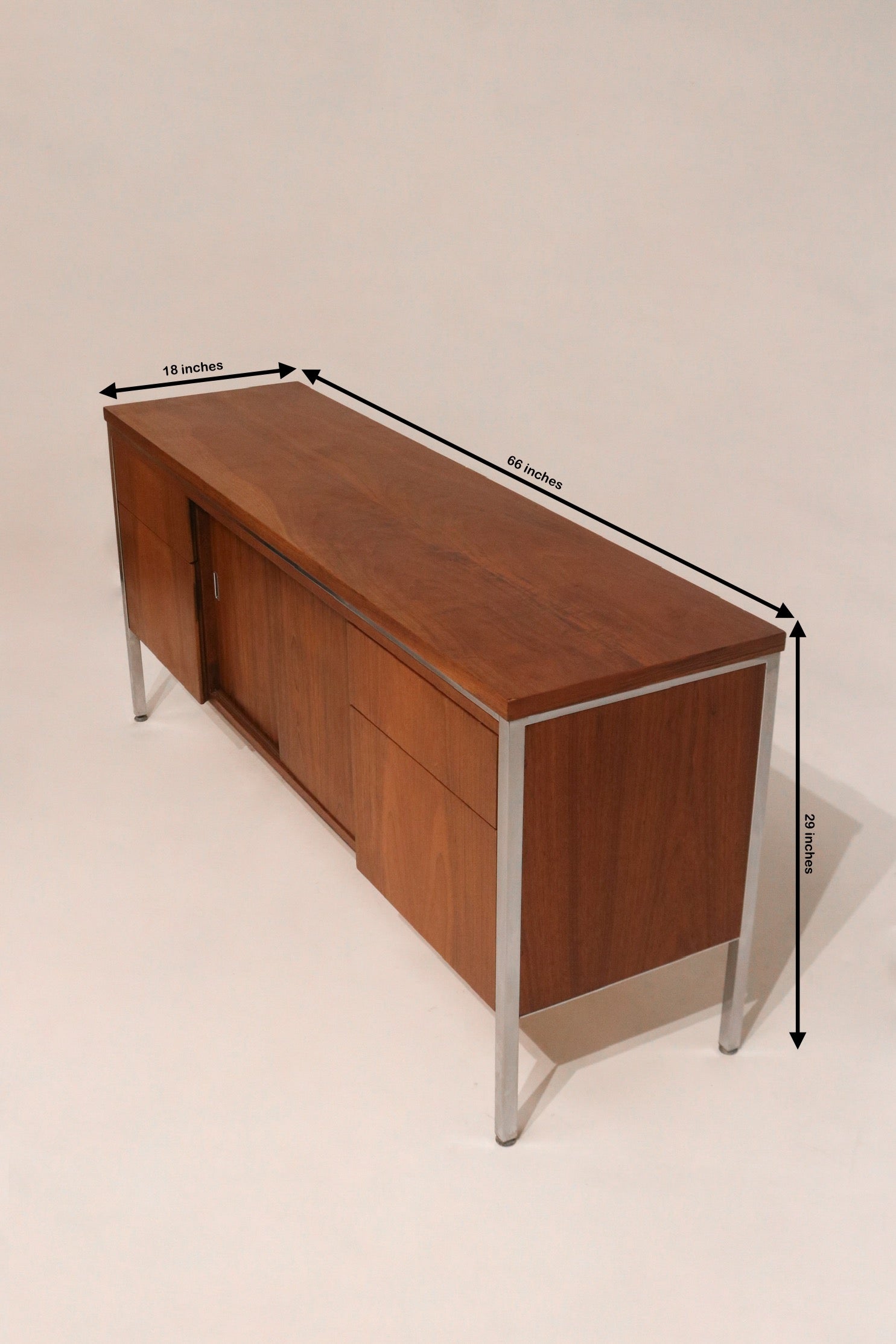 Dimensions diagram 66 by 18 by 29 inches walnut storage sideboard