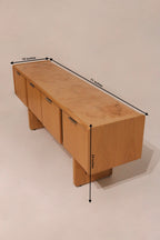 Dimensions diagram 71 by 19 by 28 inches vintage burl oak wood credenza sideboard