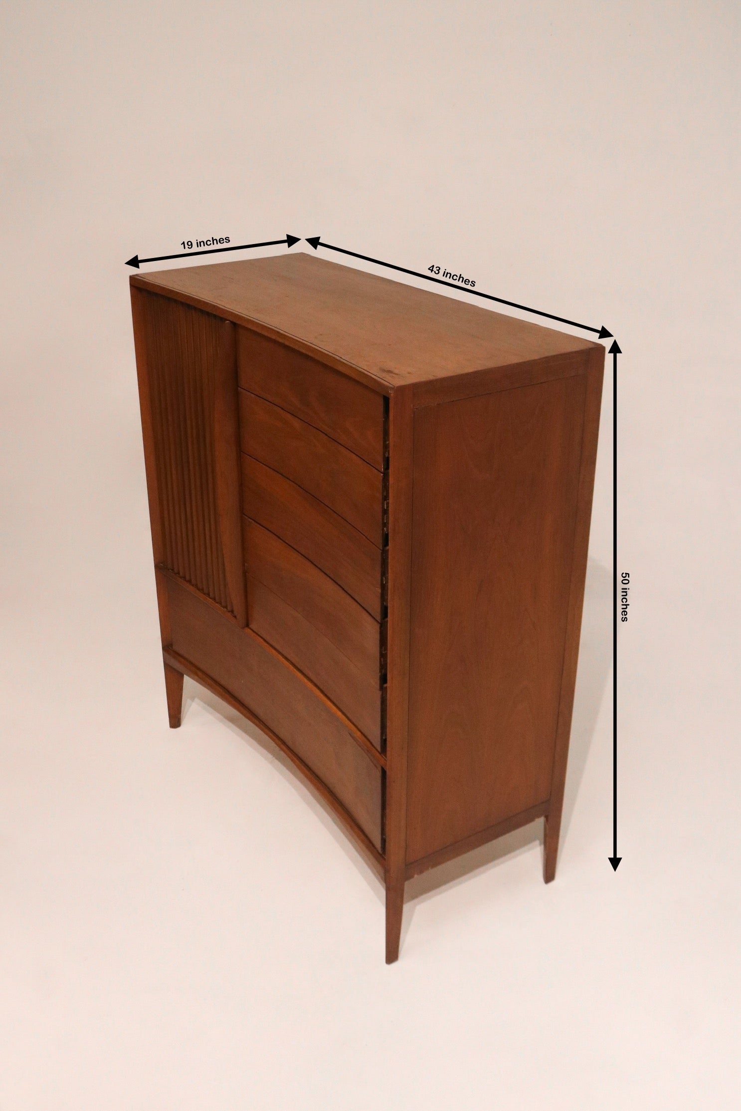 Dimensions diagram 43 by 19 by 50 inches vintage Unagusta tallboy