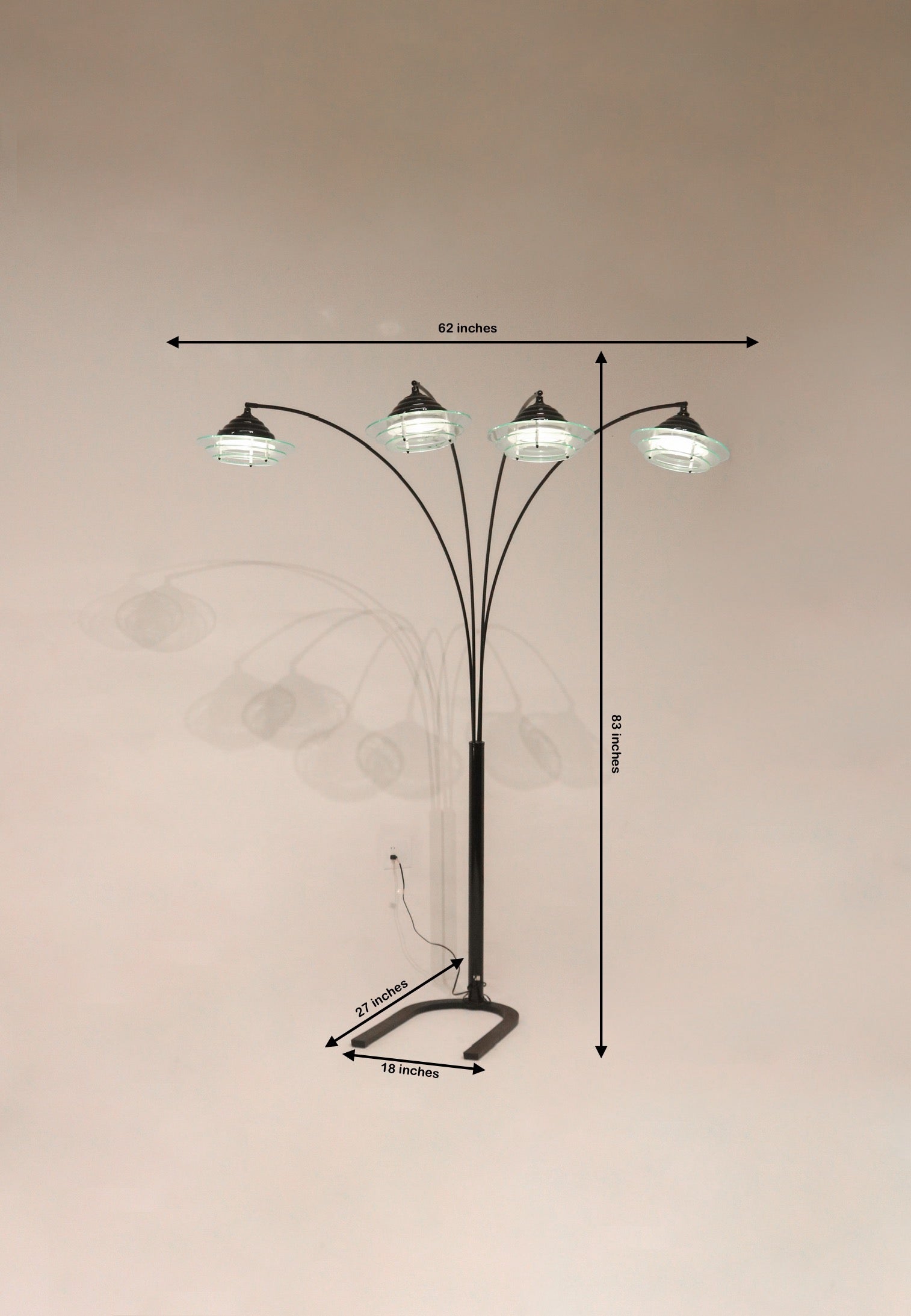 Dimensions diagram 83 inches height multi-arm floor lamp