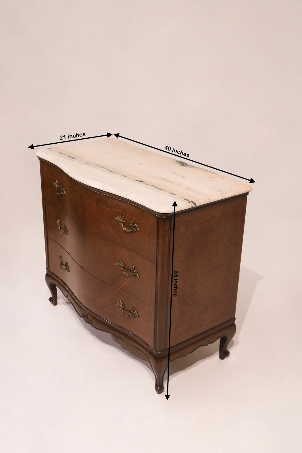 Dimensions diagram 40 by 21 by 35 inches antique marble top chest