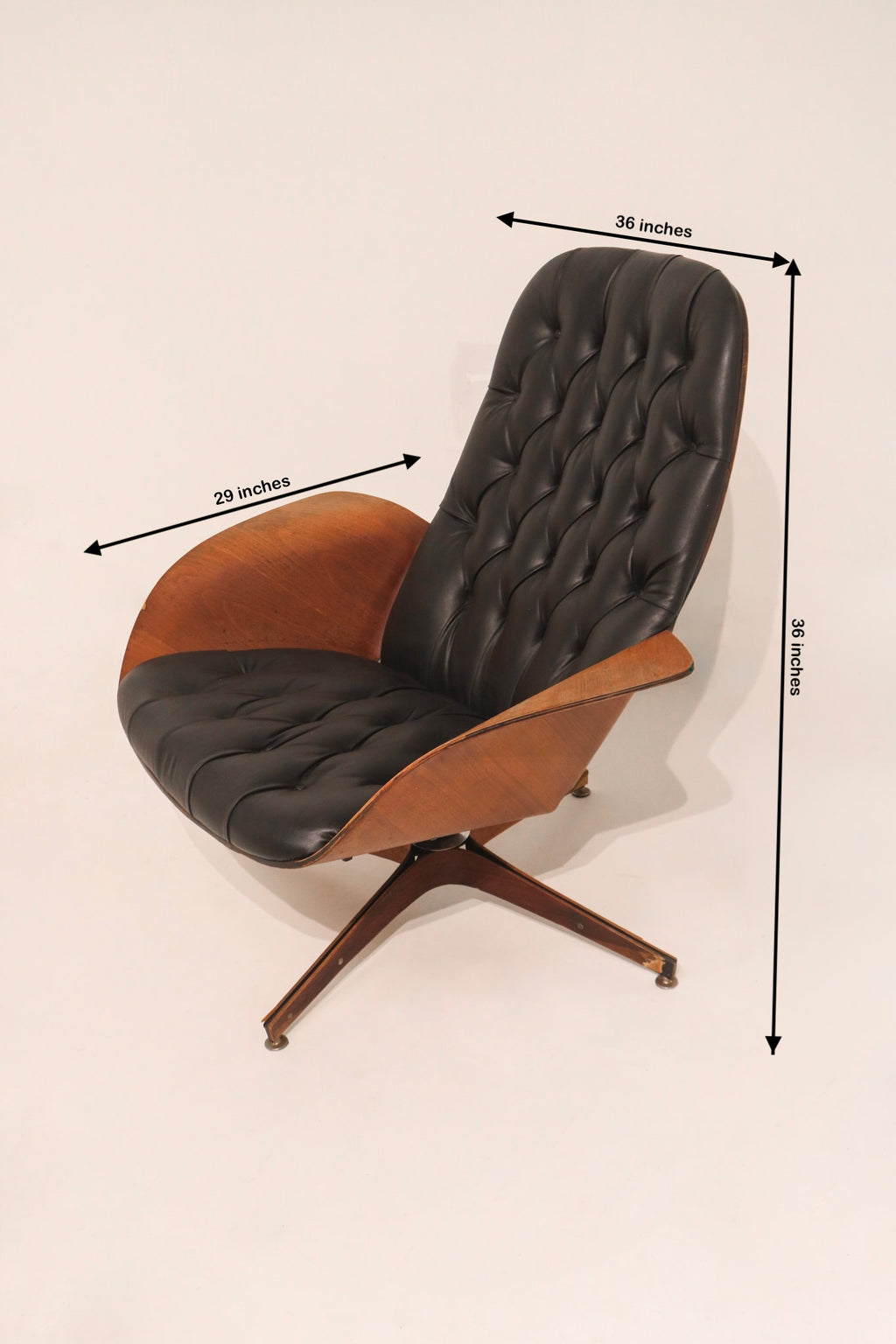 Dimensions diagram chair 36x29x36 ottoman 24x20x16 inches vintage Mulhauser set