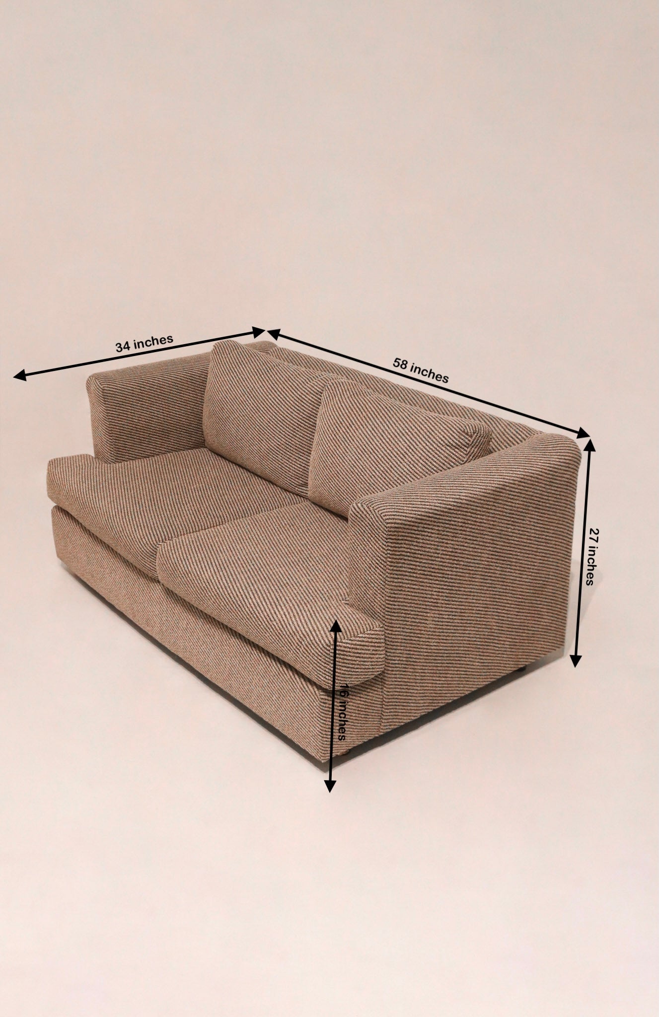 Dimensions diagram 58 by 34 by 27 inches modern loveseat sofa