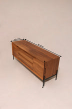 Dimensions diagram 60 by 18 by 24 inches Room & Board walnut cabinet