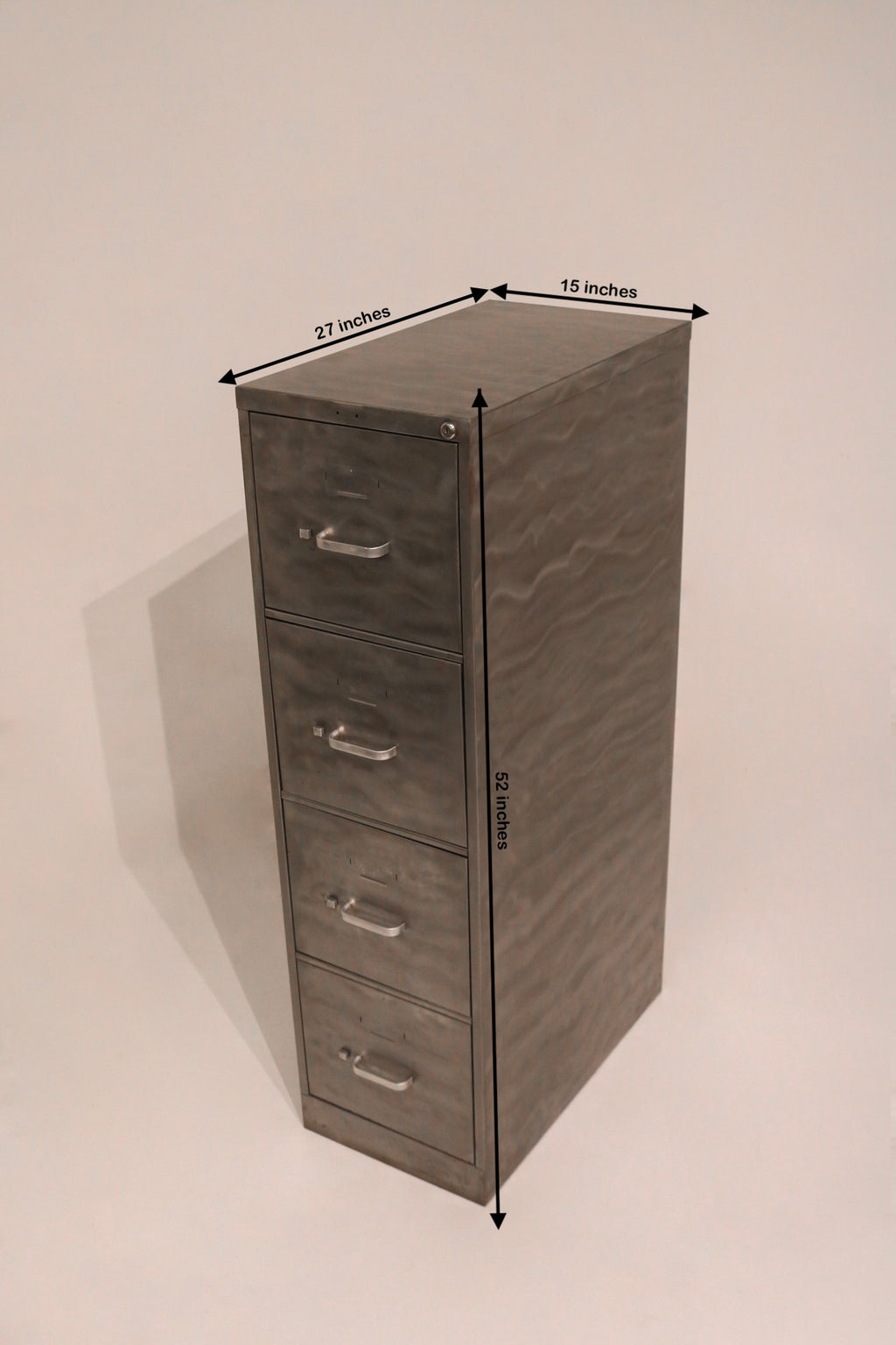 Dimensions diagram 15 by 27 by 52 inches industrial metal file cabinet