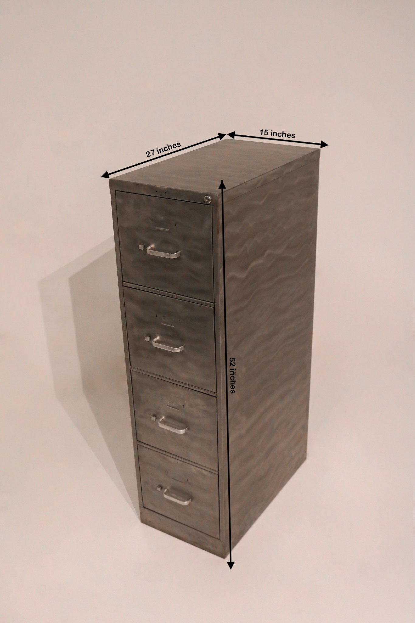 Dimensions diagram 15 by 27 by 52 inches industrial metal file cabinet