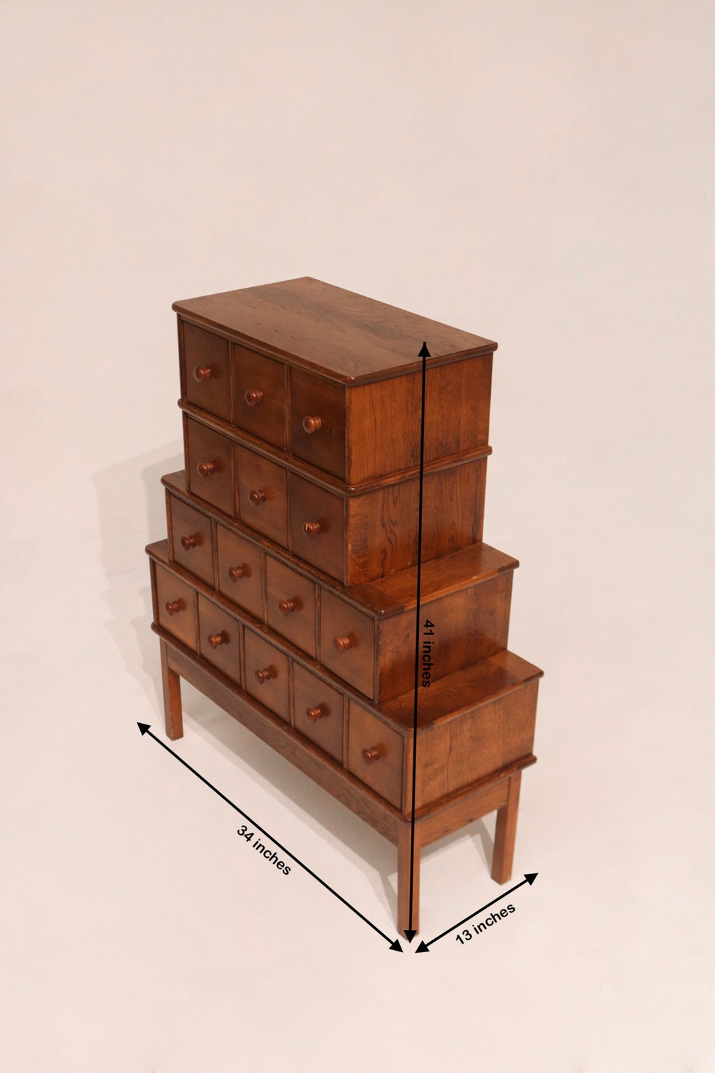 Dimensions diagram 34 by 13 by 41 inches small rustic oak cabinet chest