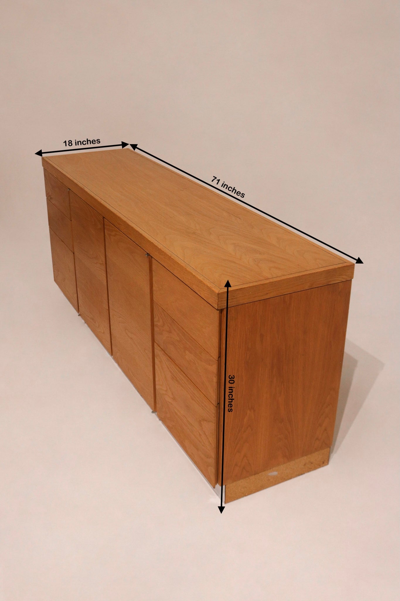 Dimensions diagram 71 by 18 by 30 inches solid oak sideboard