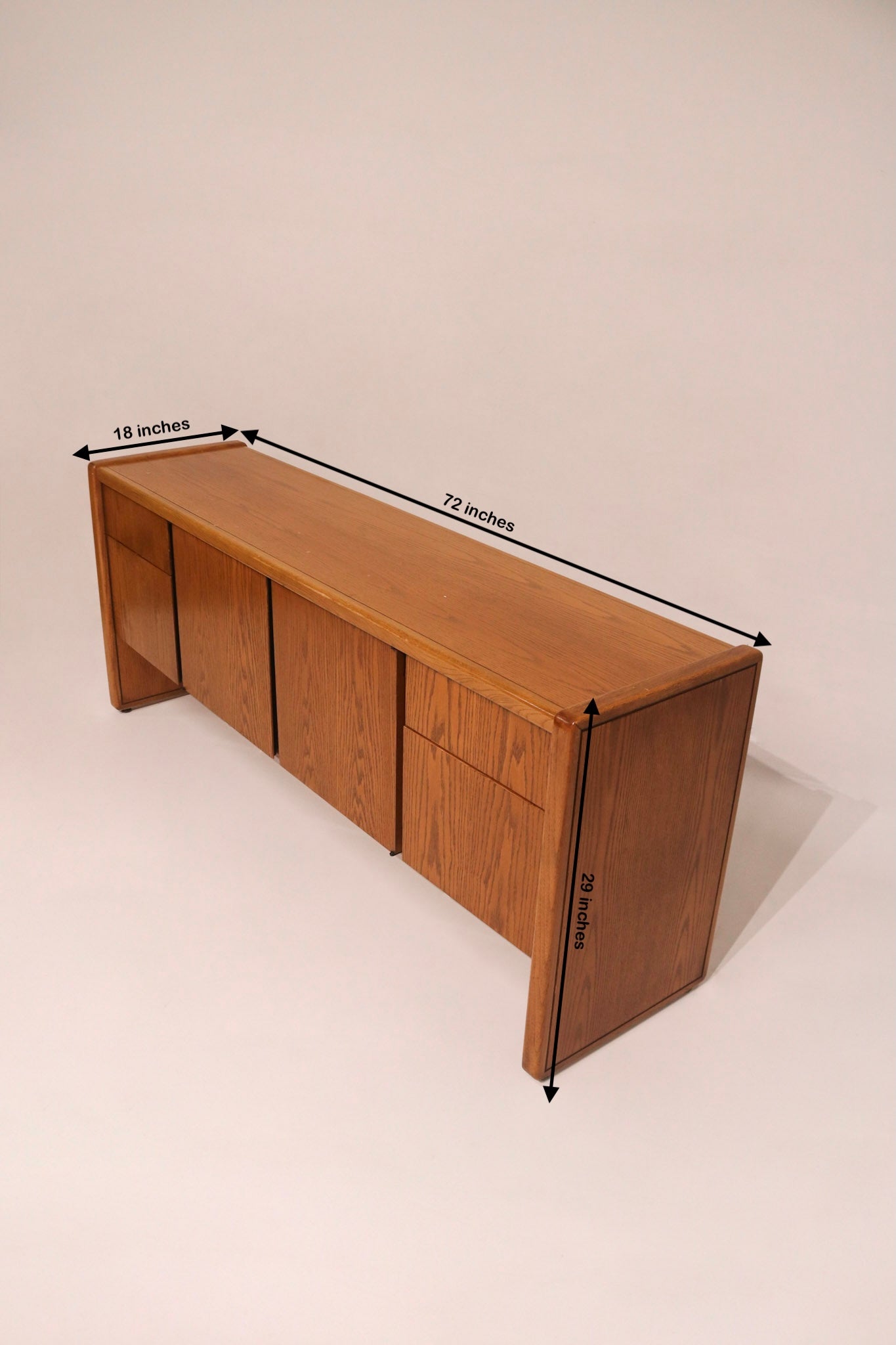 Dimensions diagram 72 by 18 by 29 inches solid oak sideboard