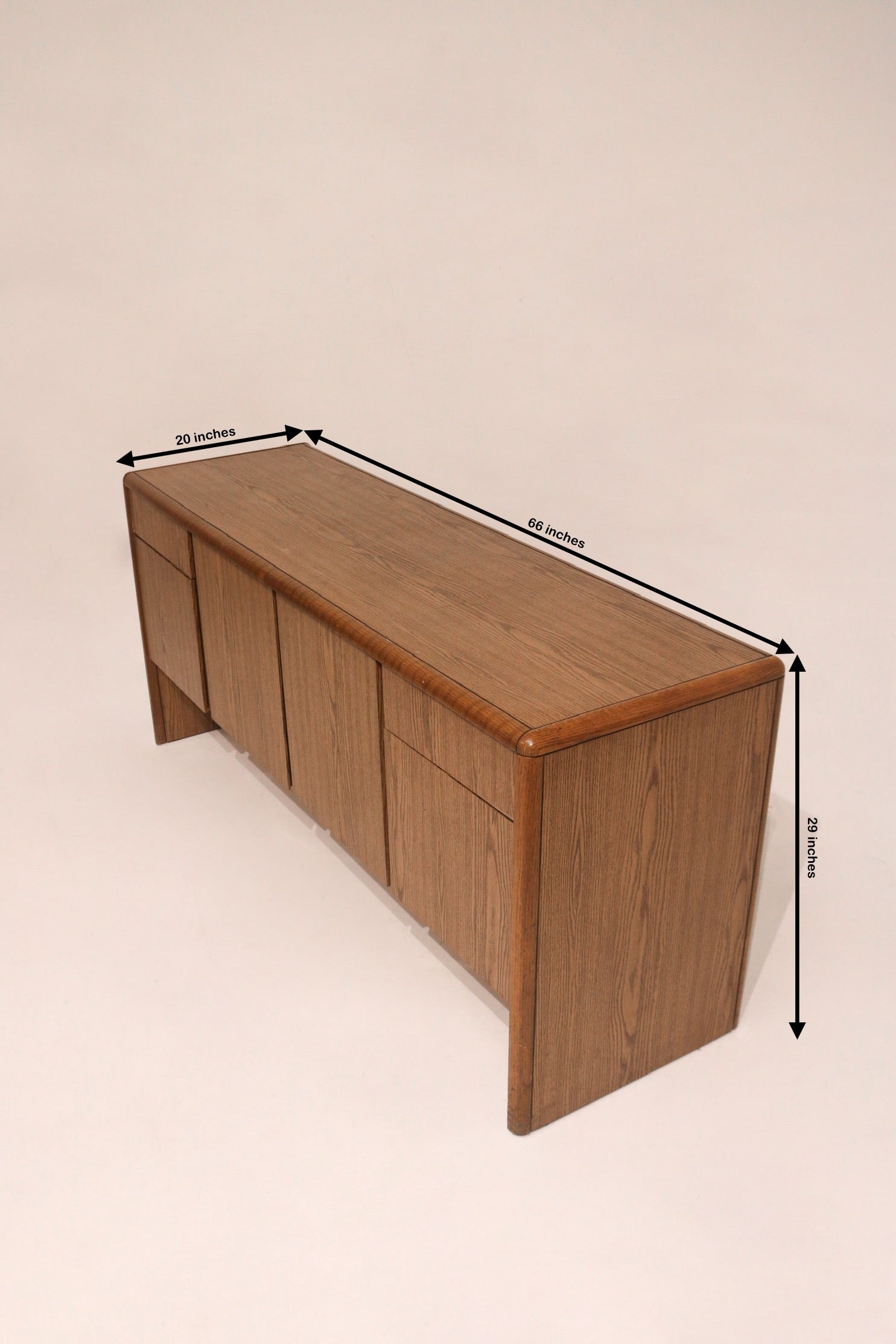 Dimensions diagram 66 by 20 by 29 inches vintage oak credenza sideboard