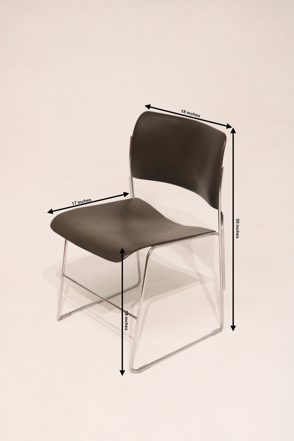 Dimensions diagram 18x17x30 inches seat height 18 inches vintage stackable chair
