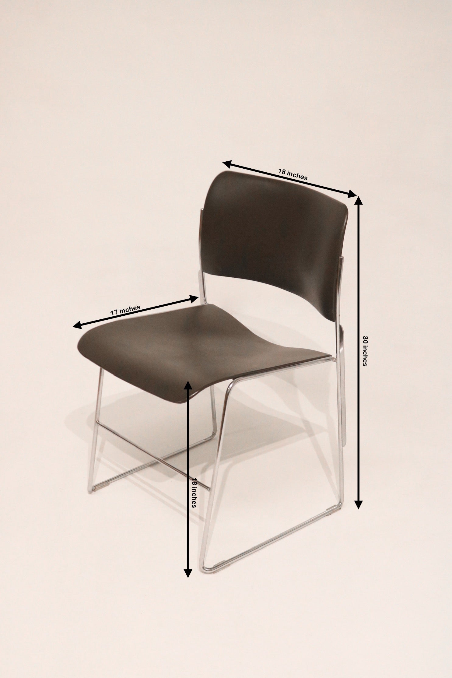Dimensions diagram 18x17x30 inches seat height 18 inches vintage stackable chair