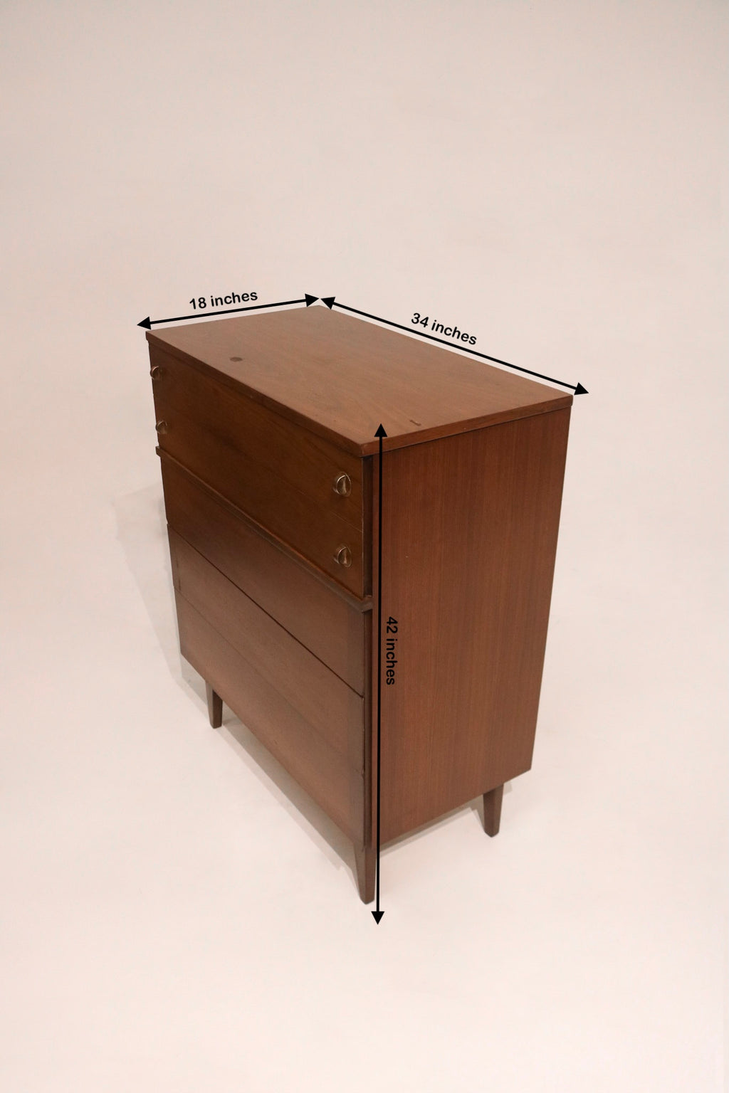 Dimensions diagram 34 by 18 by 42 inches vintage Stanley tallboy dresser