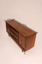 Dimensions diagram 64 by 18 by 31 inches vintage walnut dresser