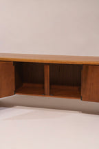 View of sliding door cabinet with interior shelves