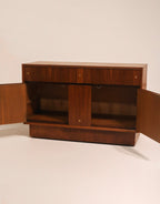 Sliding door cabinet mechanism detail and interior access