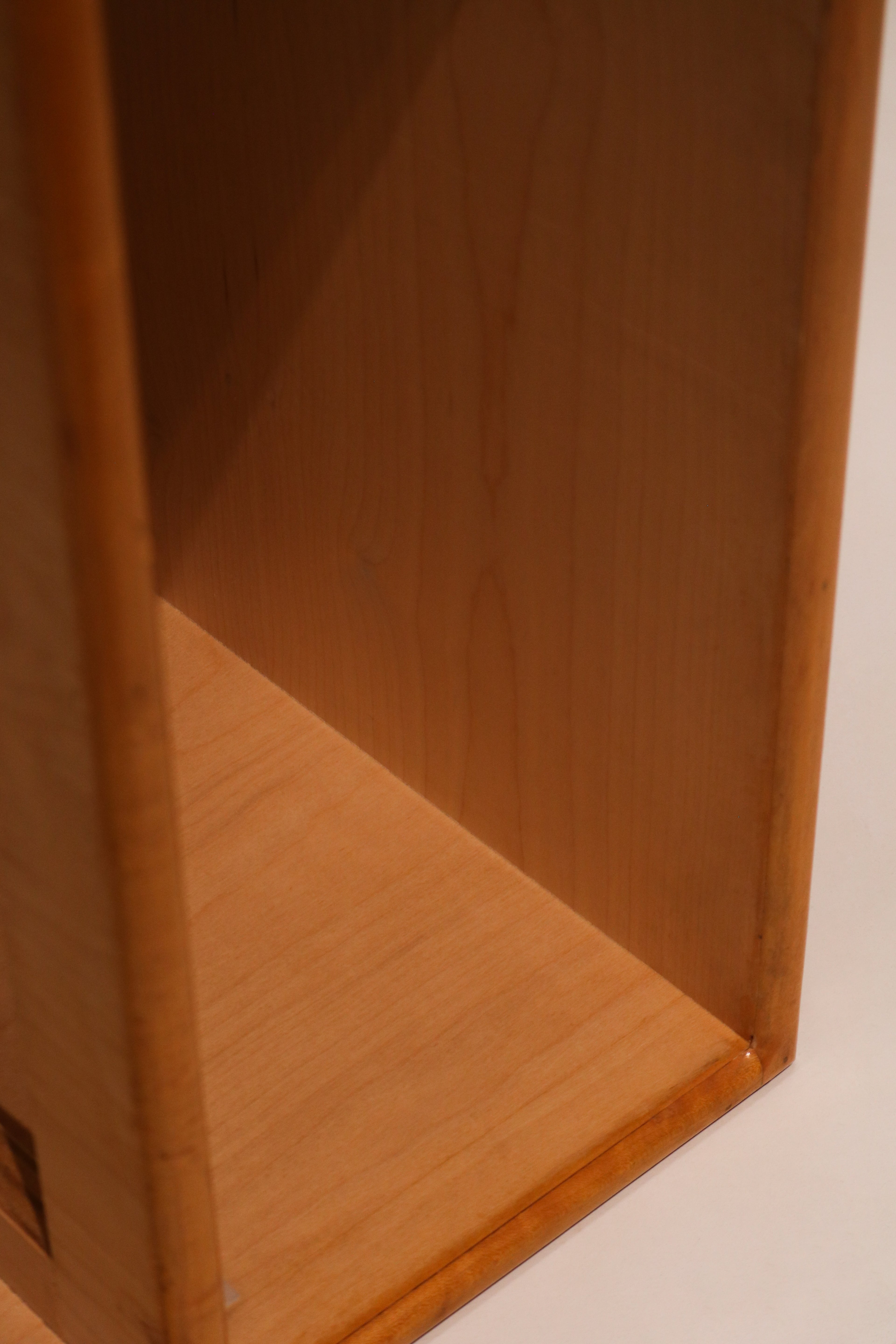 Macro detail of the square oak knob pull distinctive to the style