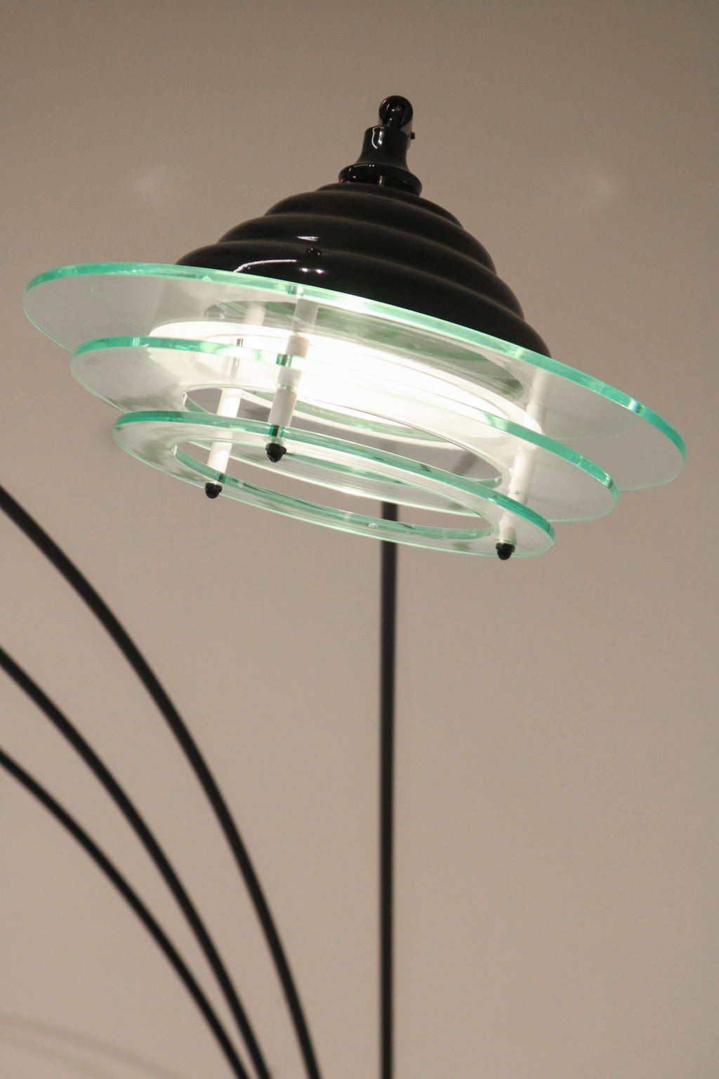 Detail of the shade construction with stacked acrylic layers and green edge effect