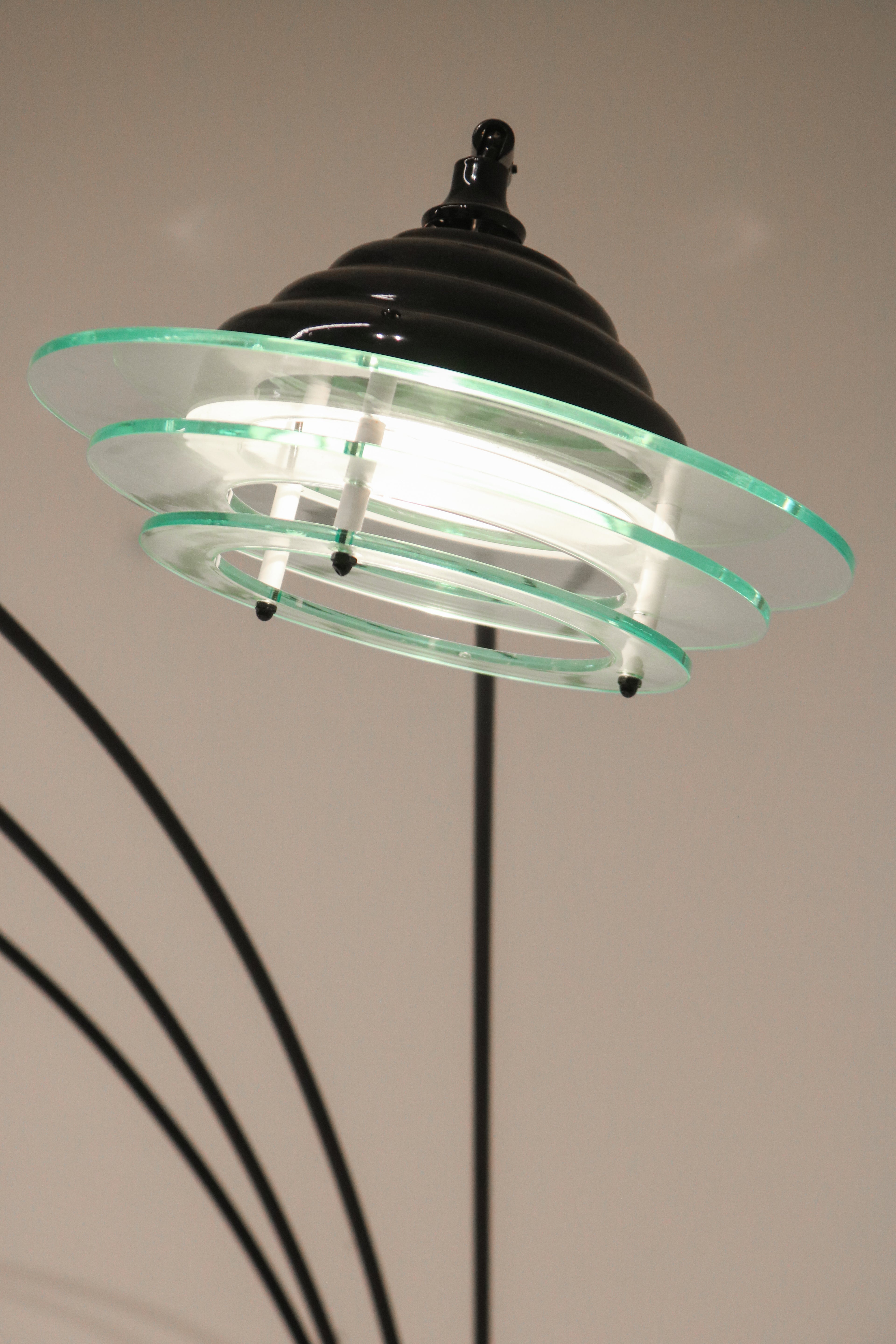 Detail of the shade construction with stacked acrylic layers and green edge effect