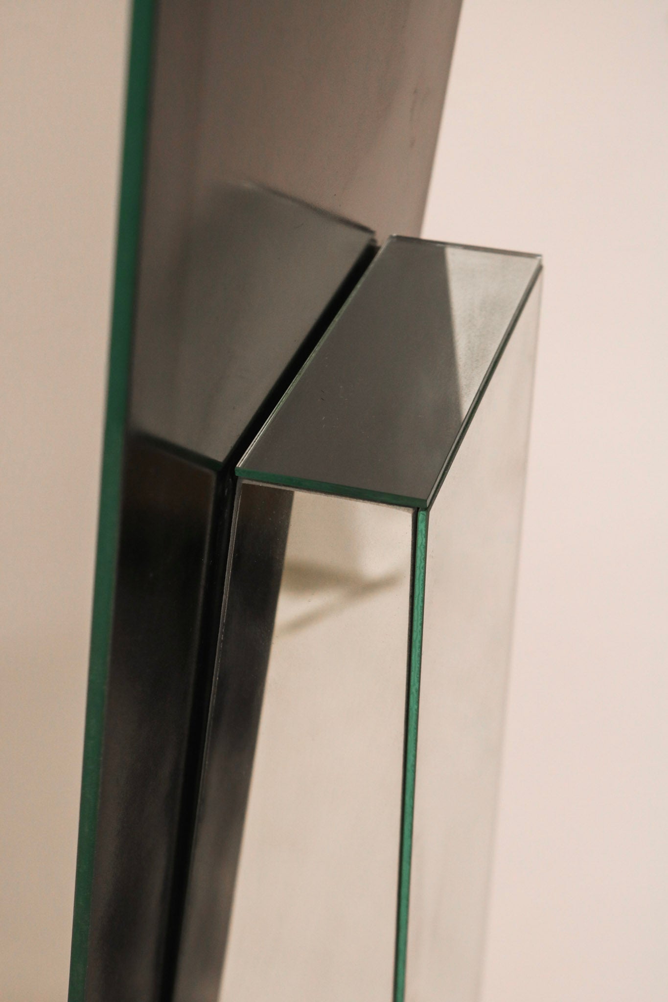 Right side profile vintage postmodern standing mirror showing depth and structure