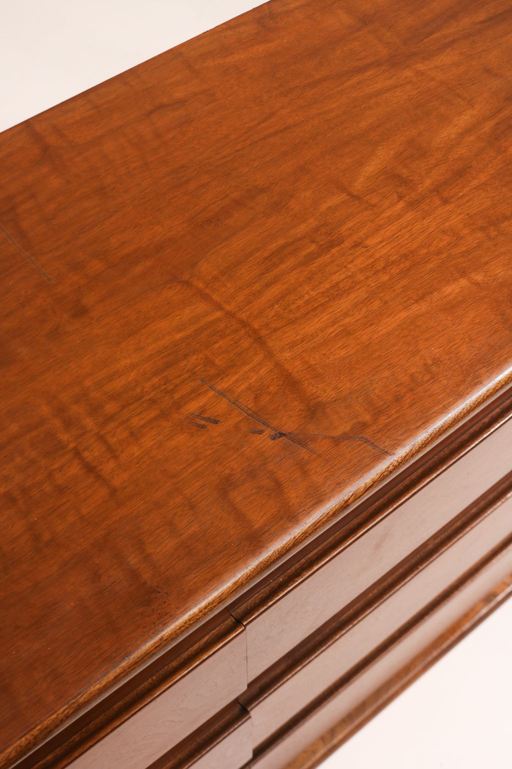 Close-up of top corner edge showing joinery and wood quality