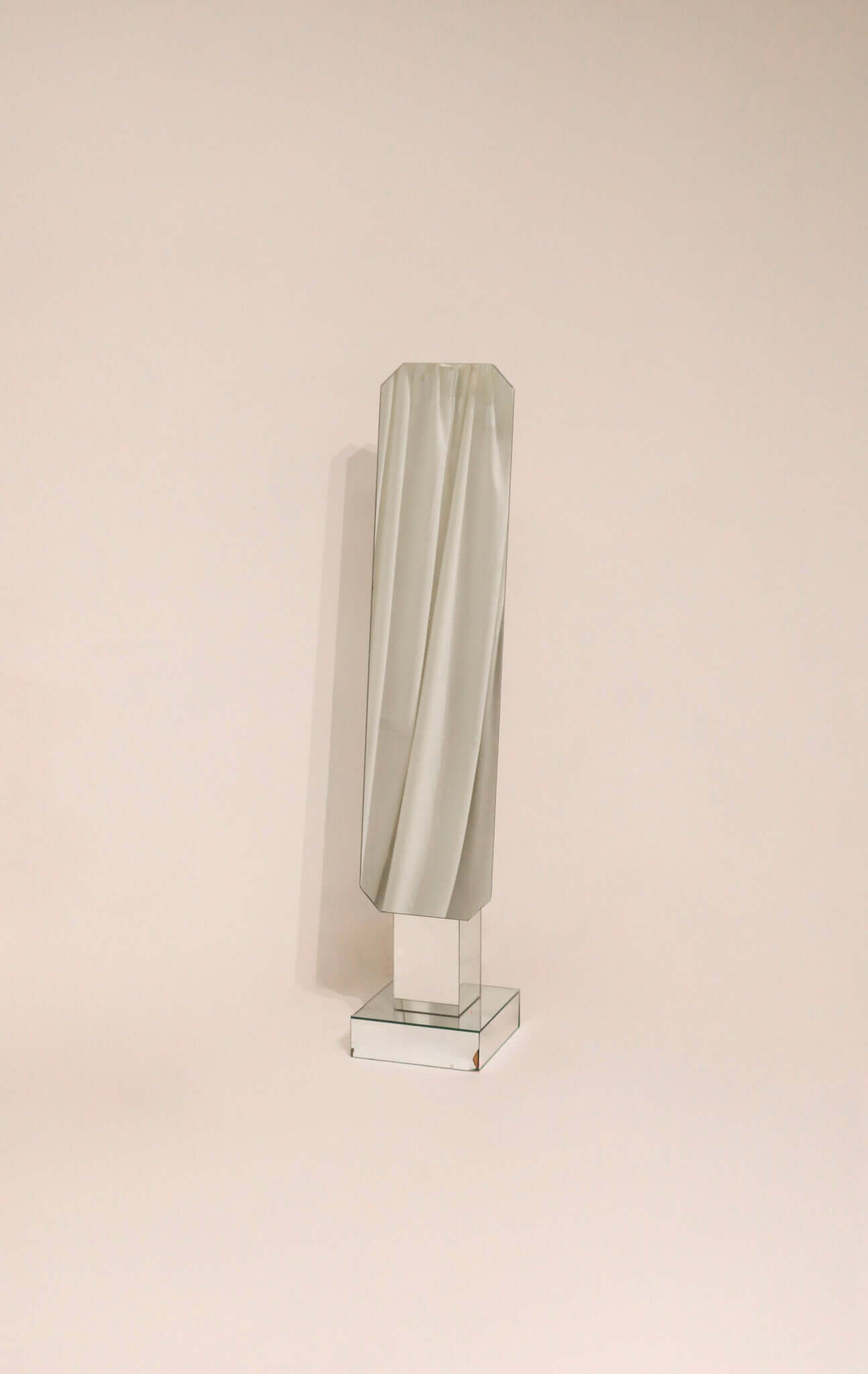 Vintage postmodern standing full length mirror with geometric mirrored body 62 inches tall